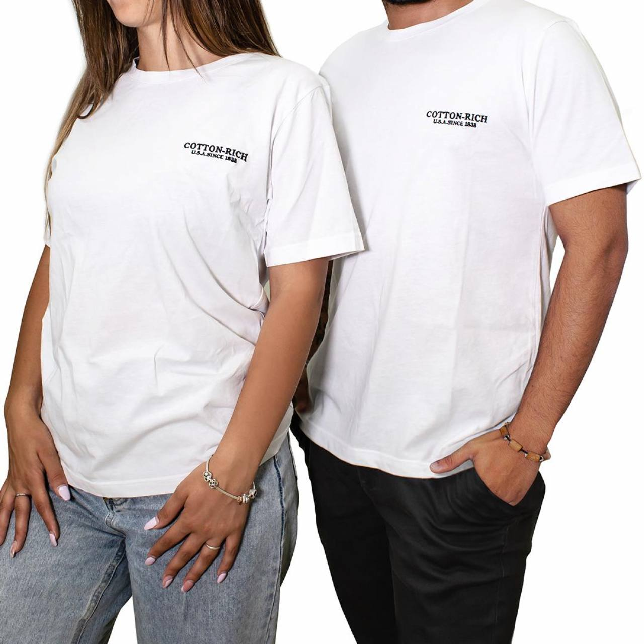 Chogan Бяла T-Shirt Cotton-Rich с бродерия