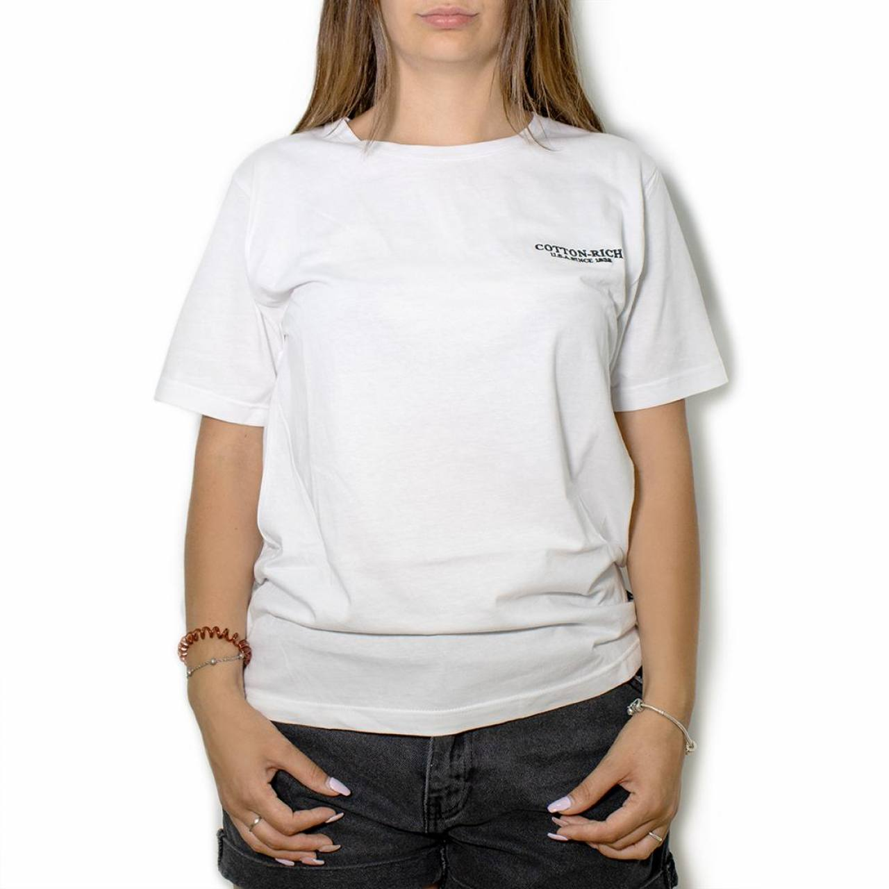 Chogan Бяла T-Shirt Cotton-Rich с бродерия