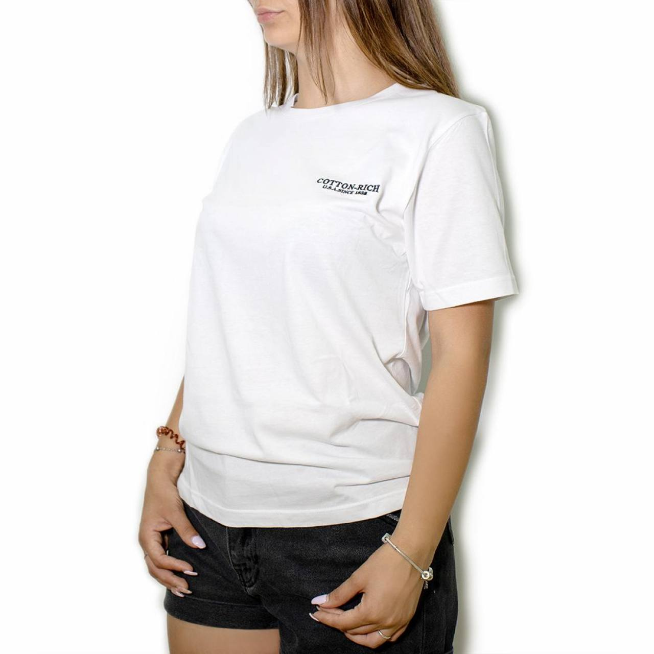 Chogan Бяла T-Shirt Cotton-Rich с бродерия